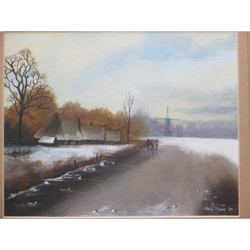 Vintage Landscape Painting by Well Known Bristol Artist Mary Shaw Nicely Framed Winter