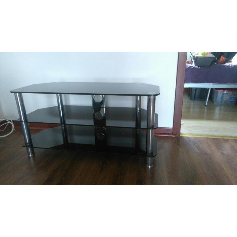 black glass and chrome tv stand