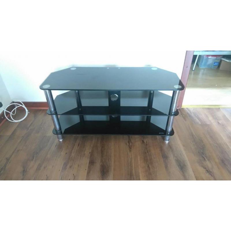 black glass and chrome tv stand