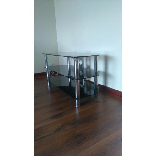 black glass and chrome tv stand