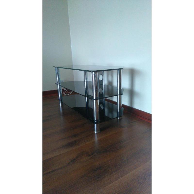 black glass and chrome tv stand