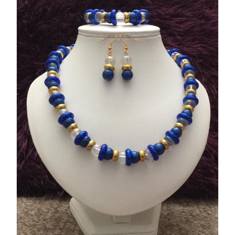 Handmade blue 3 piece jewellery set