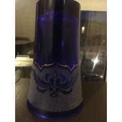 Hand Etched Bristol Blue Glass Flower Vase