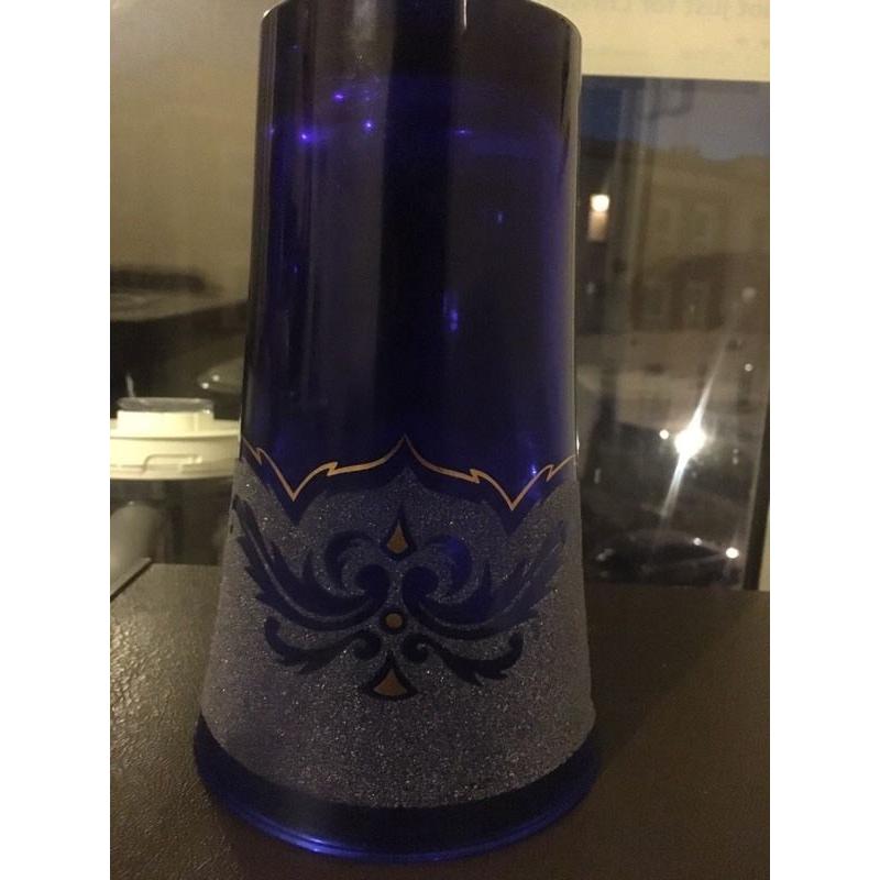 Hand Etched Bristol Blue Glass Flower Vase