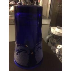 Hand Etched Bristol Blue Glass Flower Vase