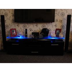 Modern black high gloss/ chrome/ glass TV unit/stand with blue LED lights