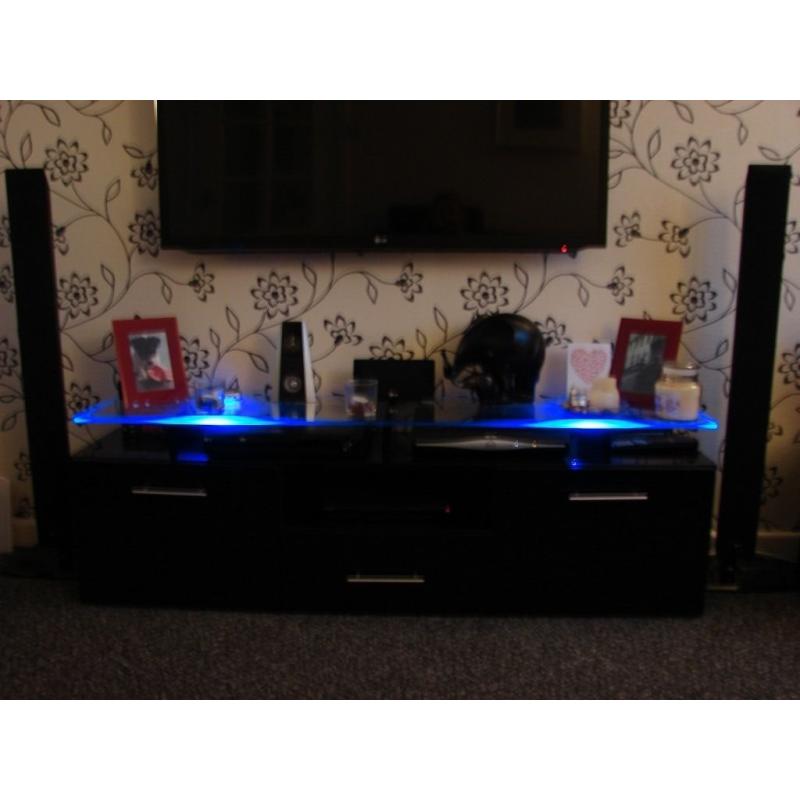 Modern black high gloss/ chrome/ glass TV unit/stand with blue LED lights