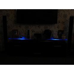 Modern black high gloss/ chrome/ glass TV unit/stand with blue LED lights