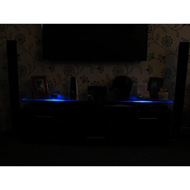 Modern black high gloss/ chrome/ glass TV unit/stand with blue LED lights