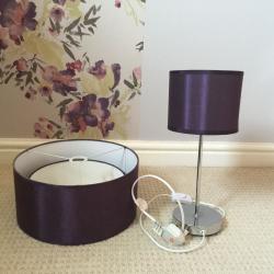 Purple bedside lamp & ceiling lamp shade