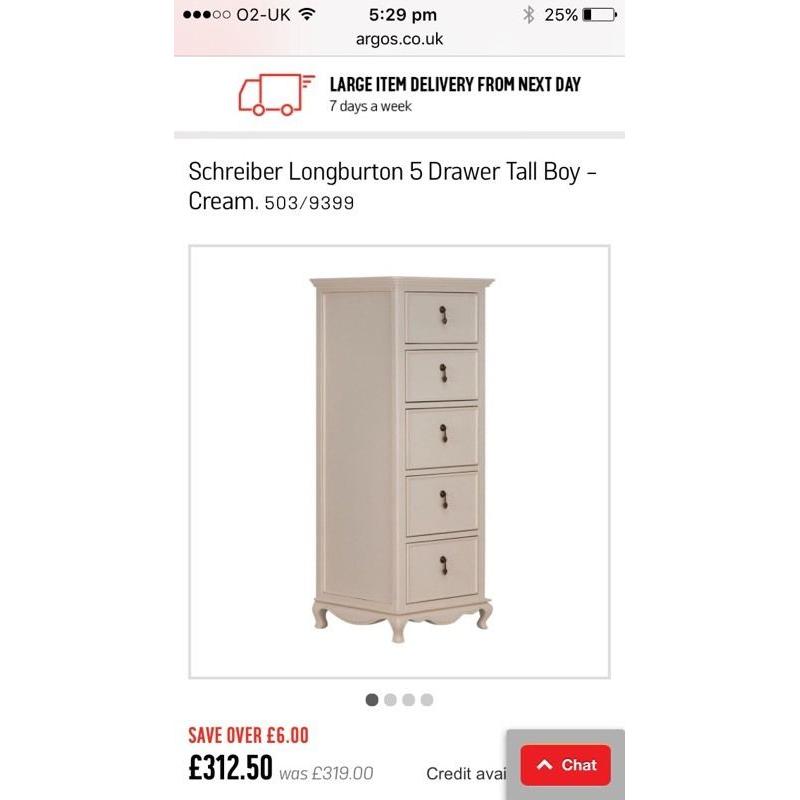 Solid Wood 5 Draw Tallboy Unit (Schreiber Longburton)