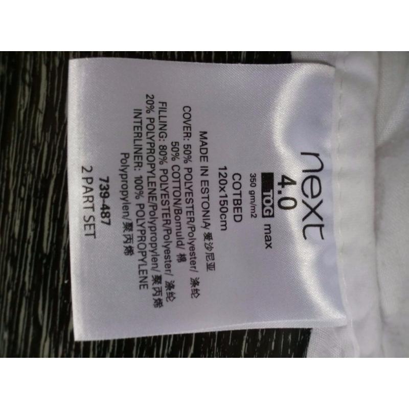 2 junior/cot bed duvets from Next- 4.0 tog lightweight