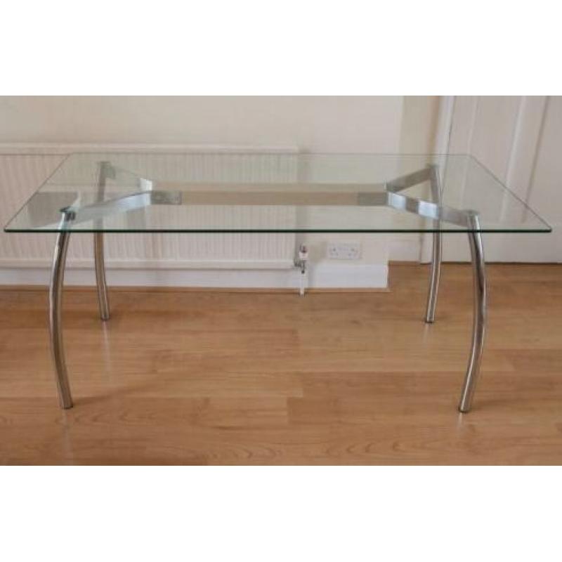 Glass Dining Table & 6 Leather Chairs