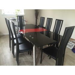 Noir Extending Dining Table & 8 Upholstered Chairs