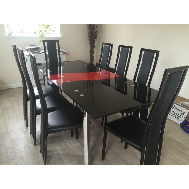 Noir Extending Dining Table & 8 Upholstered Chairs