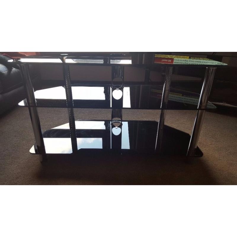Dark Glass And Chrome Corner TV Stand.