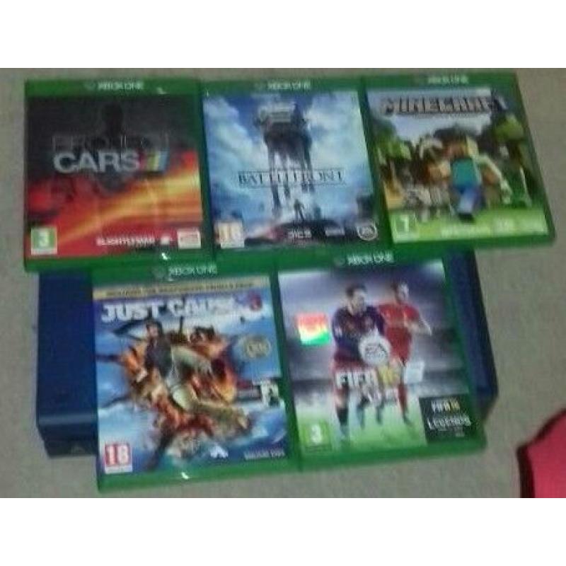 Blue xbox 1 with 5 games