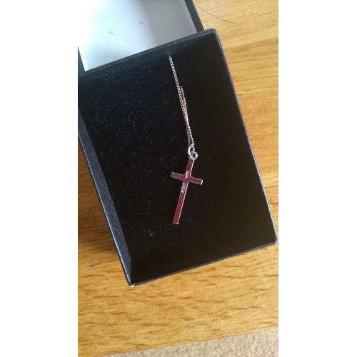 16 inch silver chain and cross boxed NEW