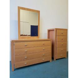 MODERN BEDROOM SET WITH MIRROR DRESSER WITH MIRROR & DRAWERS & TALL CHEST OF DRAWERS CAN DELIVER