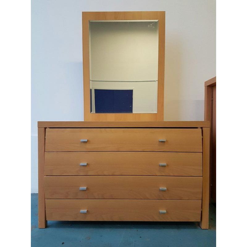 MODERN BEDROOM SET WITH MIRROR DRESSER WITH MIRROR & DRAWERS & TALL CHEST OF DRAWERS CAN DELIVER