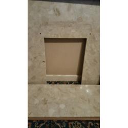 Marble Cream back Panel and Hearth with beautiful White Fire Surround with Red Tile Feature
