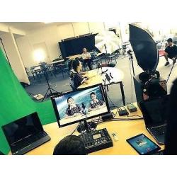 Two JVC GY HD110 Studio Cameras and a Roland VR3-EX Video Mixer