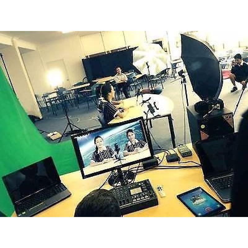 Two JVC GY HD110 Studio Cameras and a Roland VR3-EX Video Mixer
