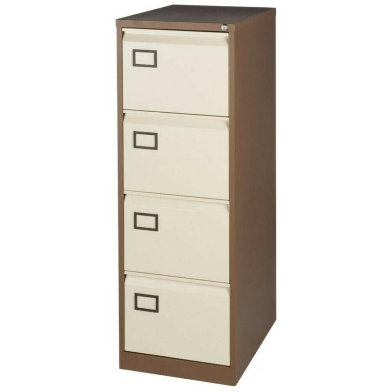 Bisley Filing Cabinet 4 Drawer Foolscap 470 x 622 x 1312 mm Brown Coffee & Cream MINOR DENTS SCUFFS