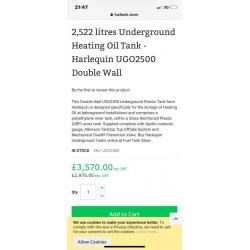 Brand new 2500 litre underground oil tank