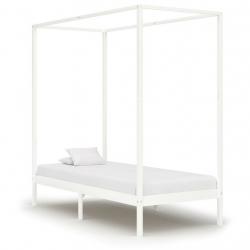 Canopy Bed Frame White Solid Pine Wood 90x200 cm-283262