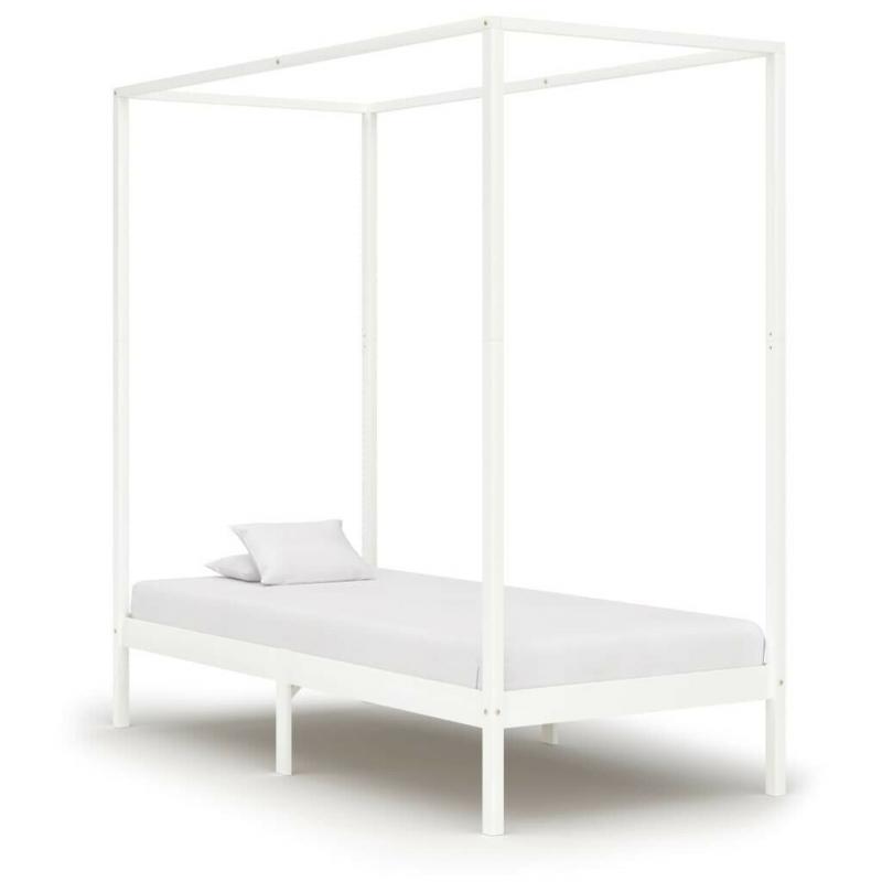 Canopy Bed Frame White Solid Pine Wood 90x200 cm-283262