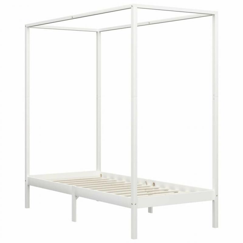 Canopy Bed Frame White Solid Pine Wood 90x200 cm-283262