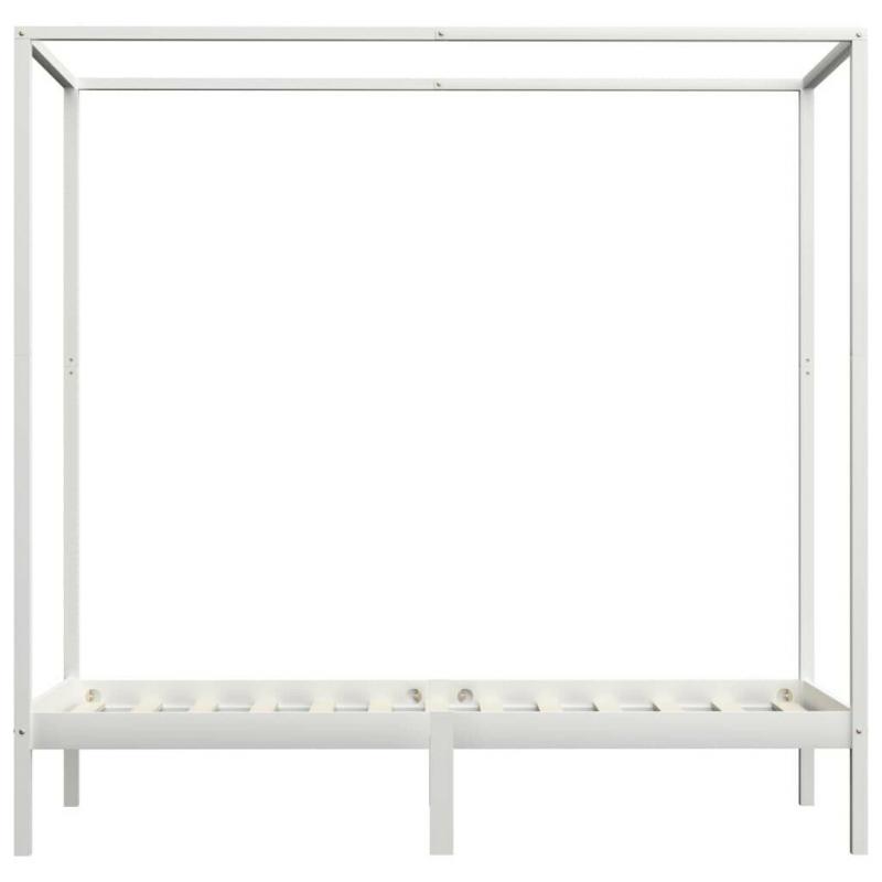 Canopy Bed Frame White Solid Pine Wood 90x200 cm-283262