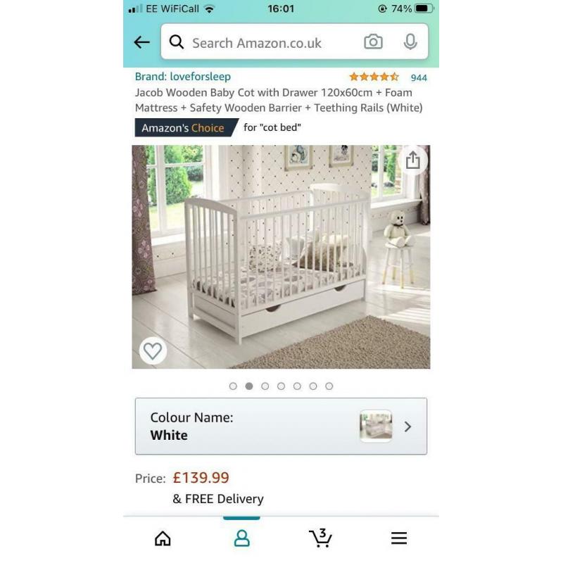 White Baby Cot space saver/slimline