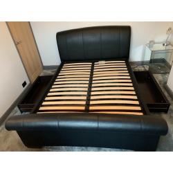 King size black faux leather bed frame