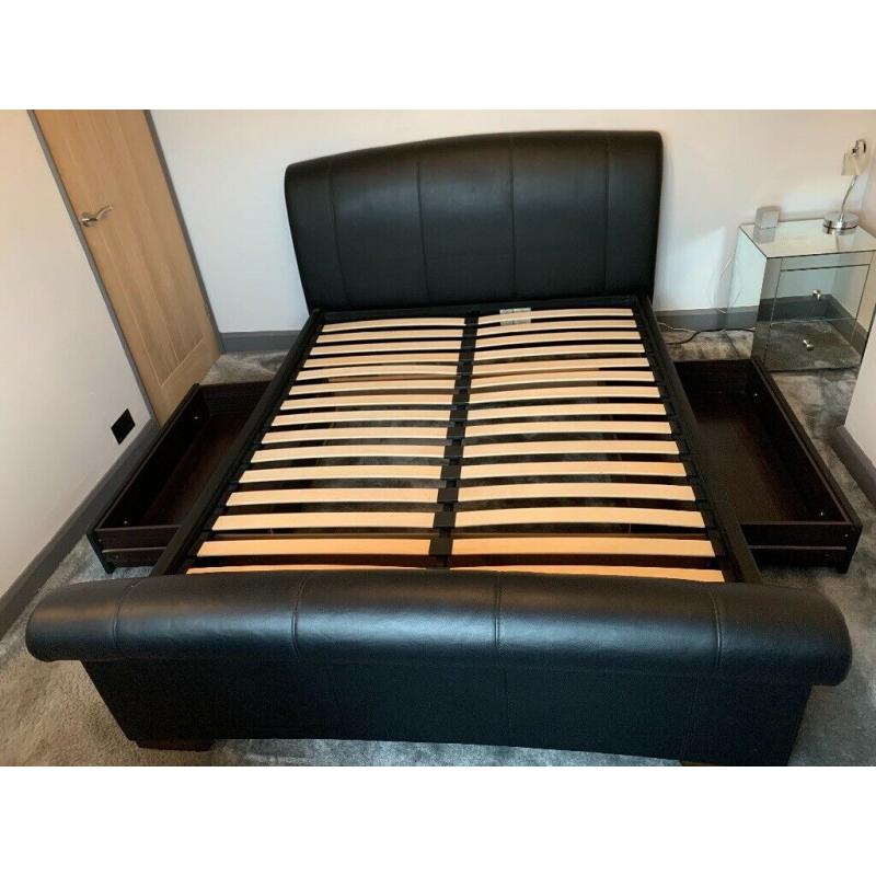King size black faux leather bed frame