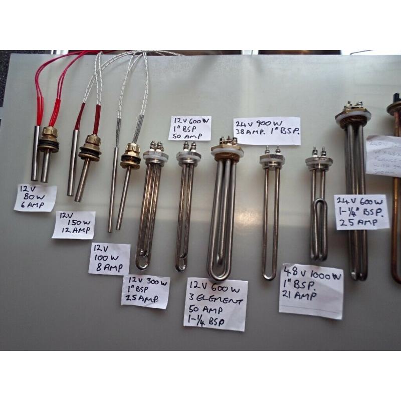 water heater, immersion heater, low voltage, dc, 12v, 24v, 36v, 48v, solar, wind, campers, boats,