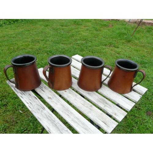 4 x Leather Beer Tankards