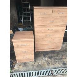 Chest of drawers and bedside table