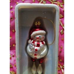 NEW TRADITIONAL SNOWMAN BAUBLE Figure Ornament Hanging Decoration Hat Scarf Festive Star CHRISTMAS