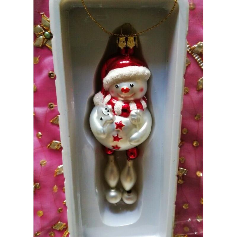 NEW TRADITIONAL SNOWMAN BAUBLE Figure Ornament Hanging Decoration Hat Scarf Festive Star CHRISTMAS