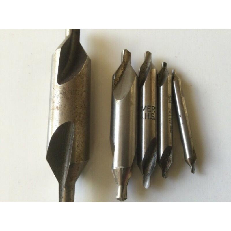 Set of six high speed steel centre drills numbers BS1,2,3,4,5,6