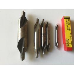 Set of six high speed steel centre drills numbers BS1,2,3,4,5,6