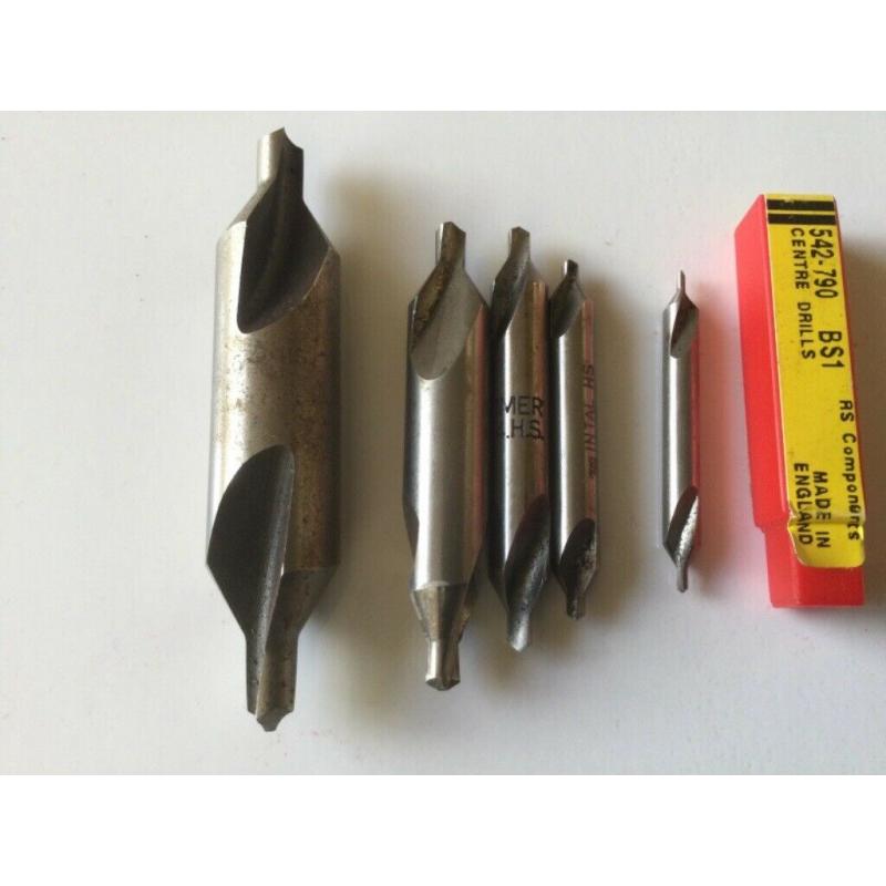 Set of six high speed steel centre drills numbers BS1,2,3,4,5,6