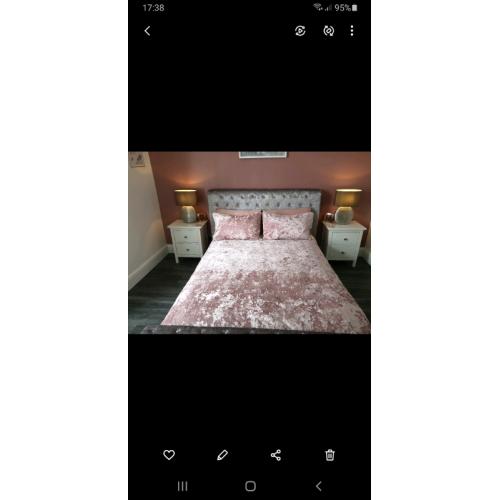 Silver crushed velvet bed frame