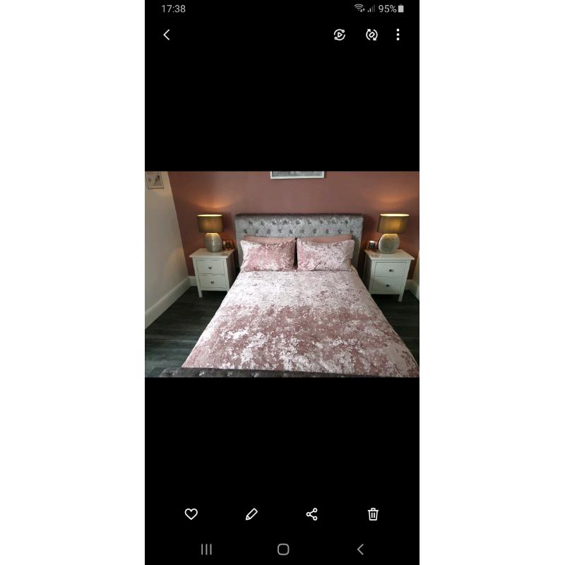 Silver crushed velvet bed frame