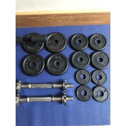 York dumbbells 20kg pull-up bar and aqua punch bag