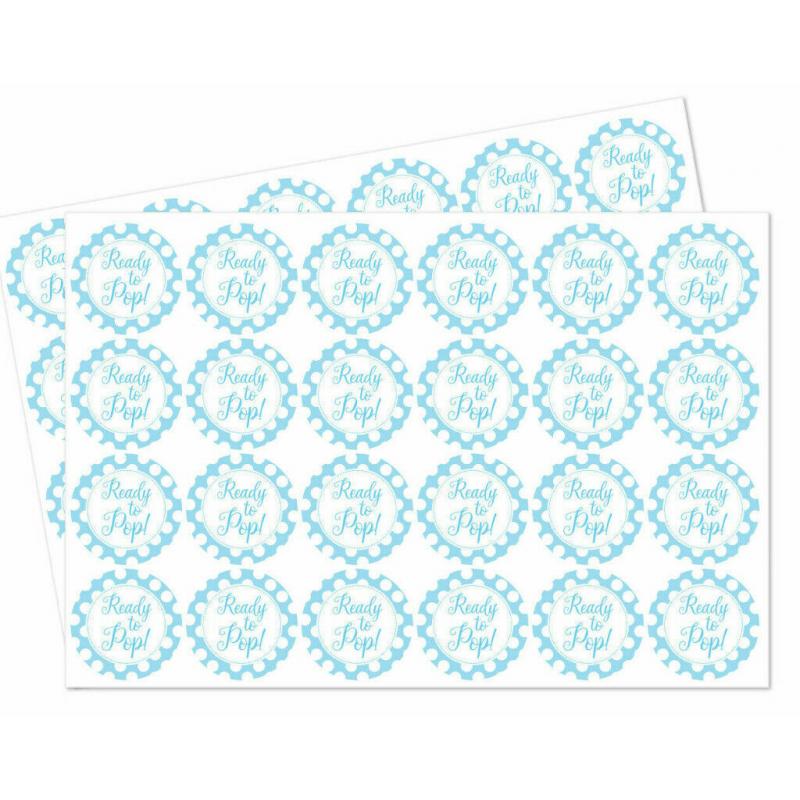 Ready to Pop' baby shower stickers, 30mm x40