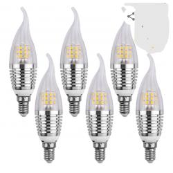 6 Pcs of 7W Daylight White 6000K/3000k LED Chandelier Bulbs,Base E14