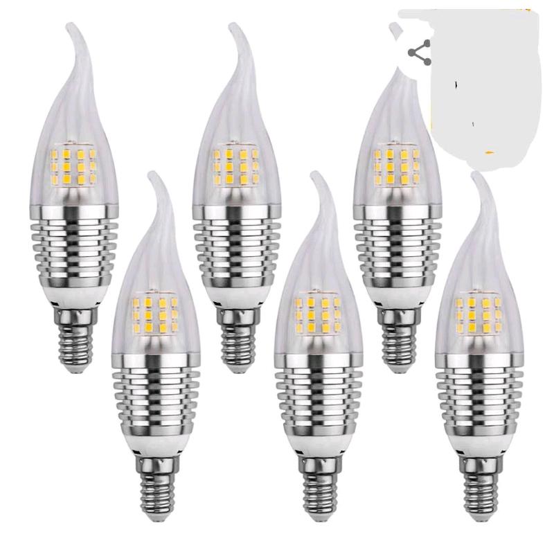 6 Pcs of 7W Daylight White 6000K/3000k LED Chandelier Bulbs,Base E14